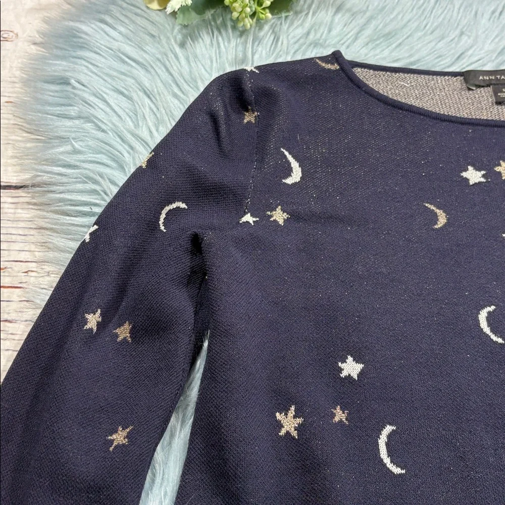 Ann Taylor Moon Star Celestial Knit Navy Top sz S